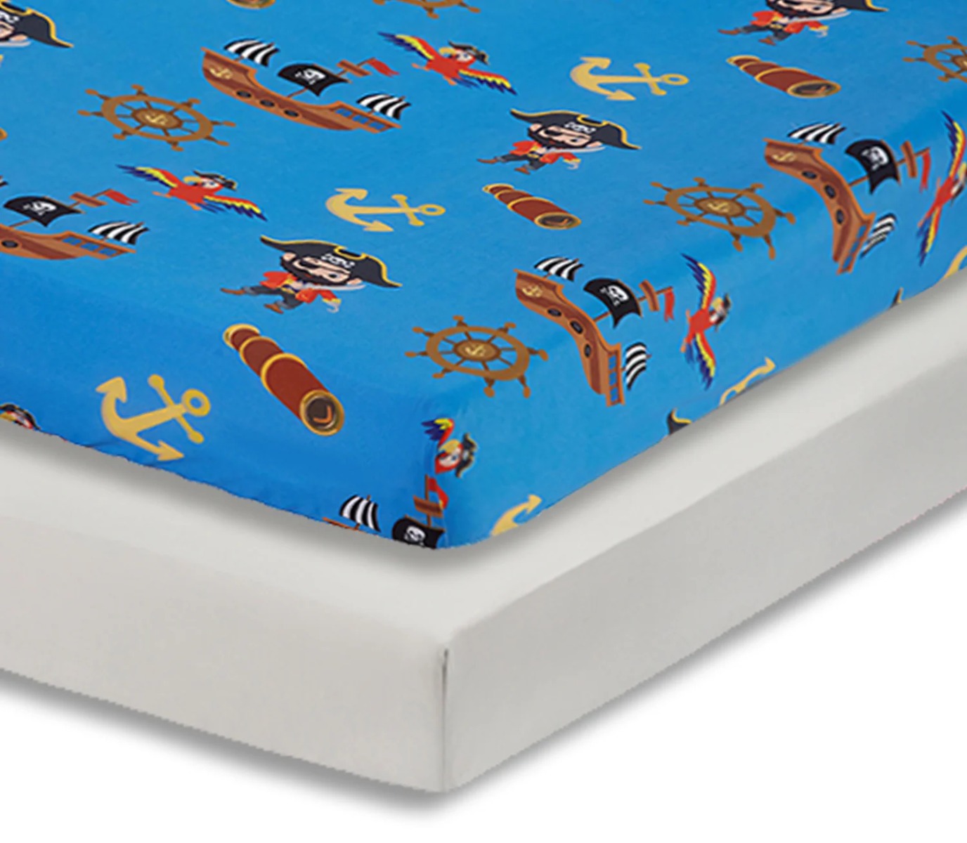 Fitted Crib Sheet w/ Pirates Treasure Hunt Print - 2-Pack