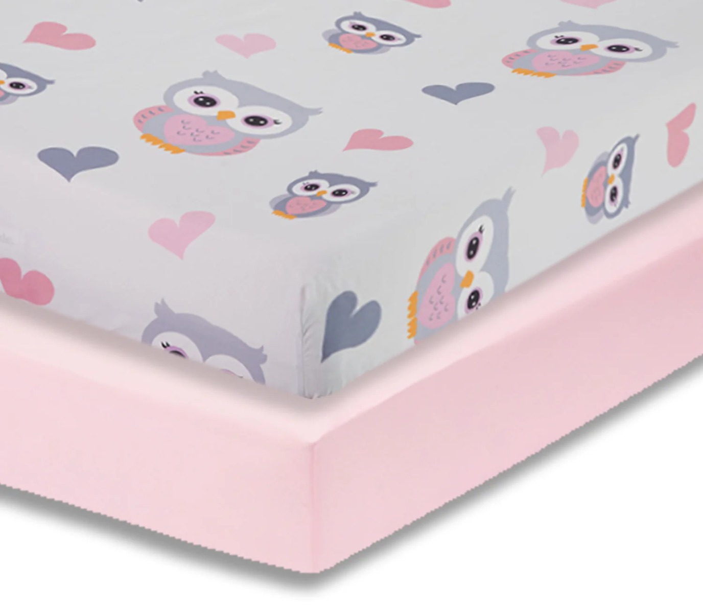 Sweet Owls Printed & Solid Pink Fitted Crib Sheets - 2-Pack