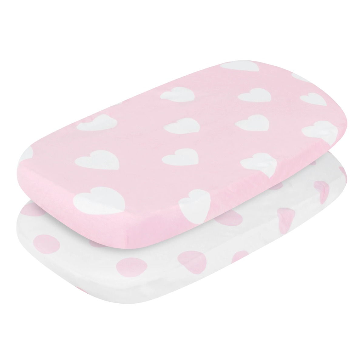 Pink & White Bassinet SHEET Sets w/ Hearts and Dots Print - 2-Pack