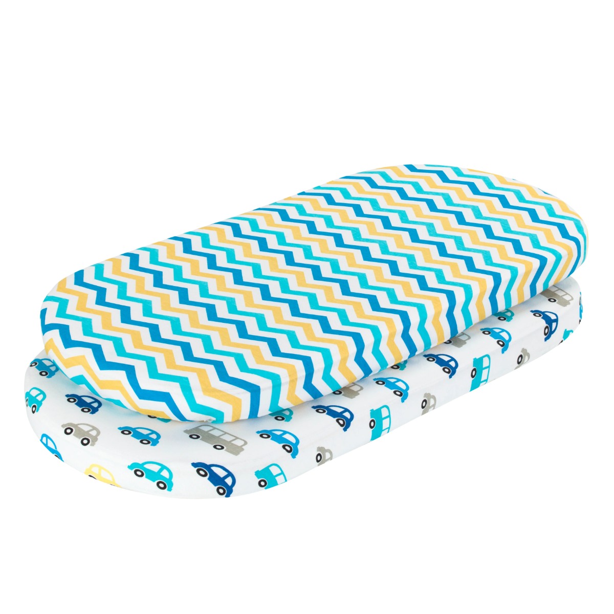 Printed Bassinet Sheets - Cars & Chevron Print - 2-Pack