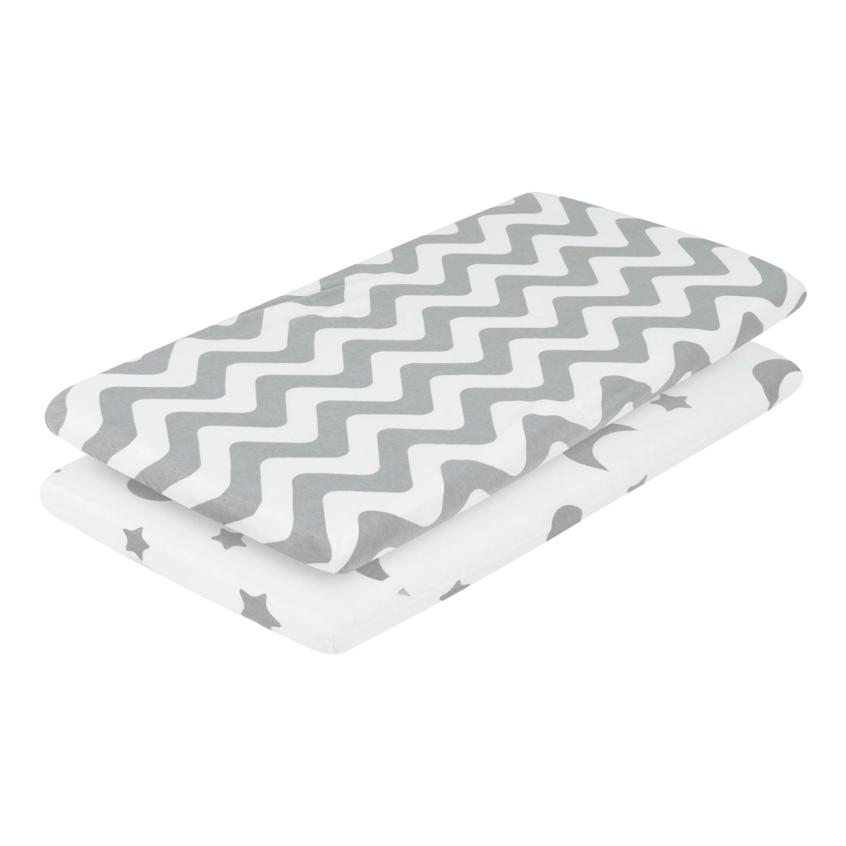 Gray & White Cradle SHEET Sets - Chevron & Moon Star Print - 2-Pack