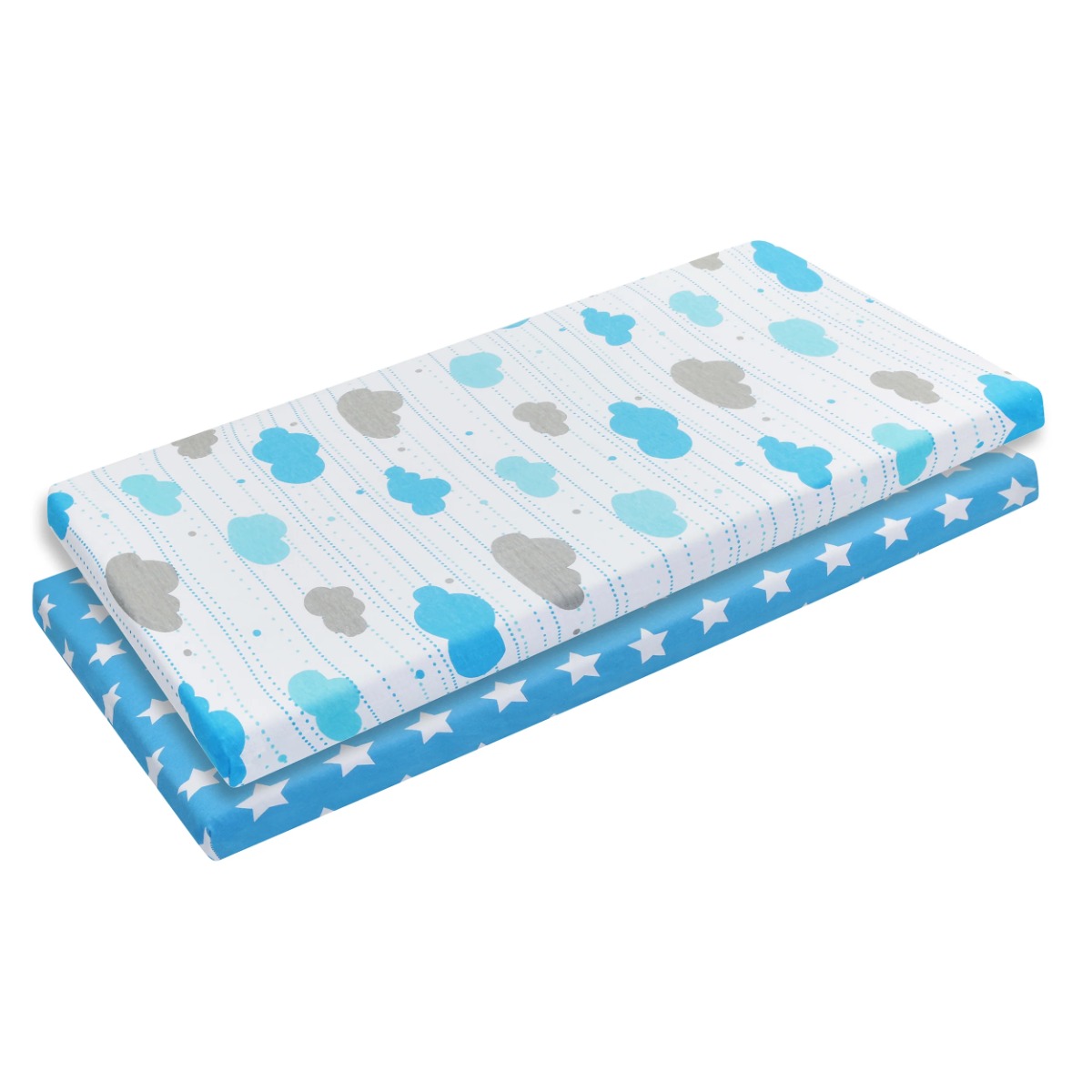 Cotton JERSEY Knit Cradle Sheet Sets - Stars & Cloud Print - 2-Pack