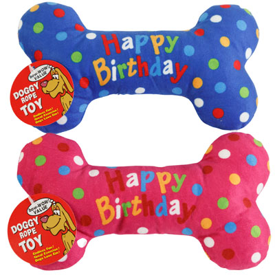 ''DOG Toy Birthday Plush Bone 9 Inch 2 Colors Hang Tag In Pdq Pink, Blue #p31553''