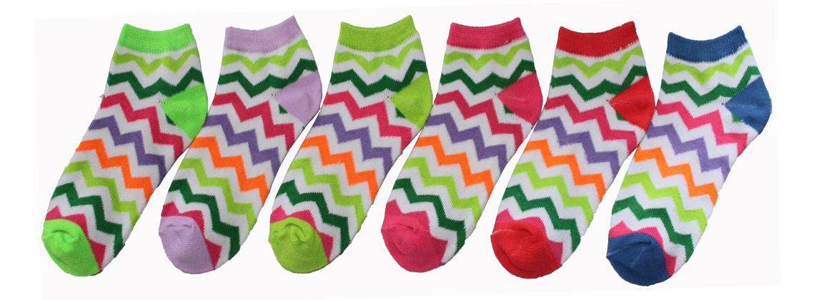 Boy's & Girl's Low Cut Novelty SOCKS - Zig Zag Print - 3-Pair Packs - Size 6-8