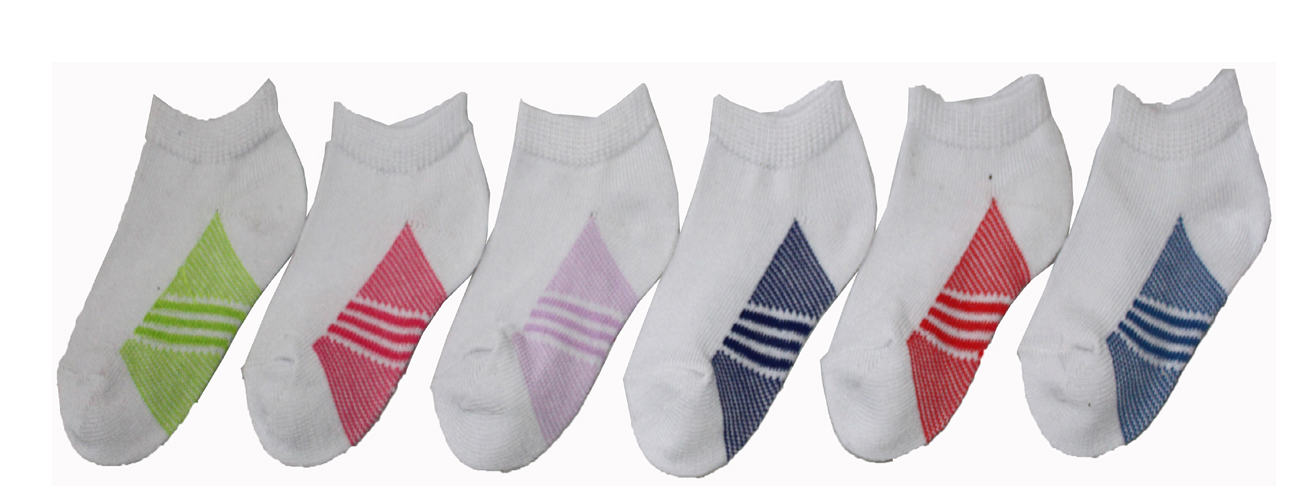 Boy's & Girl's Low Cut Novelty SOCKS - White w/ Striped Print - 3-Pair Packs - Size 6-8