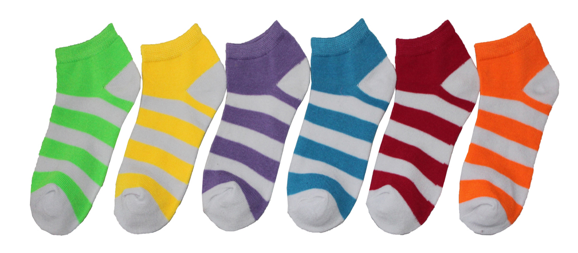 Boy's & Girl's Low Cut Novelty SOCKS - Striped Print - 3-Pair Packs - Size 6-8