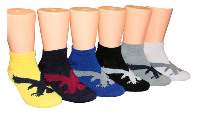 Boy's & Girl's Low Cut Novelty SOCKS - Eagle Print - 3-Pair Packs - Size 6-8