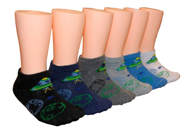 Boy's & Girl's Low Cut Novelty SOCKS - Outer Space Print - 3-Pair Packs - Size 6-8