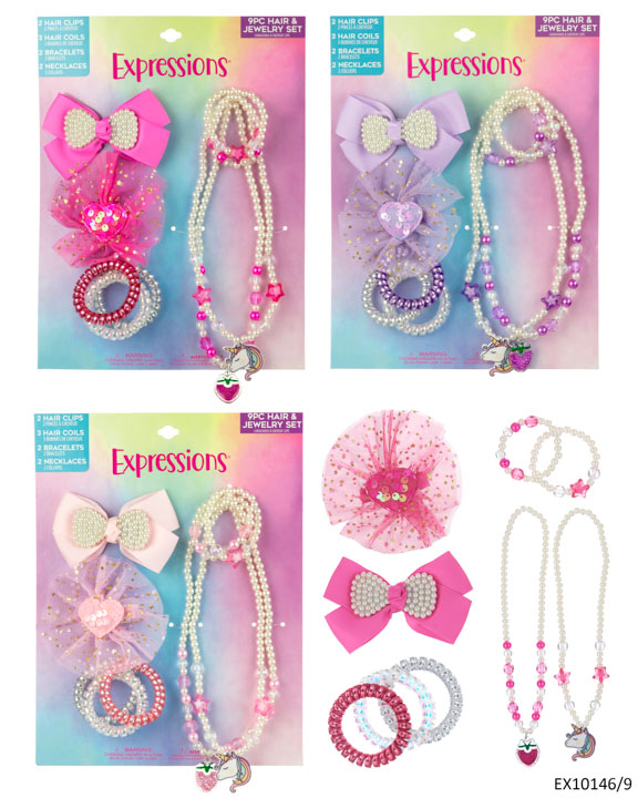 9 PC. Hair & Jewlery Set