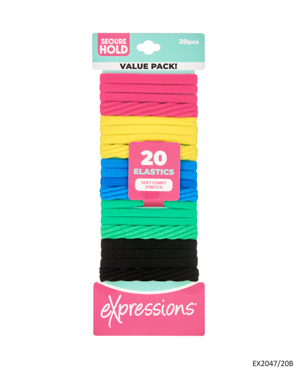 Solid & Braided Ponyos HAIR Elastics - Assorted Colors - 20-Pack