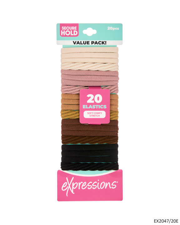 Solid & Braided Ponyos HAIR Elastics - Earthtone Colors - 20-Pack