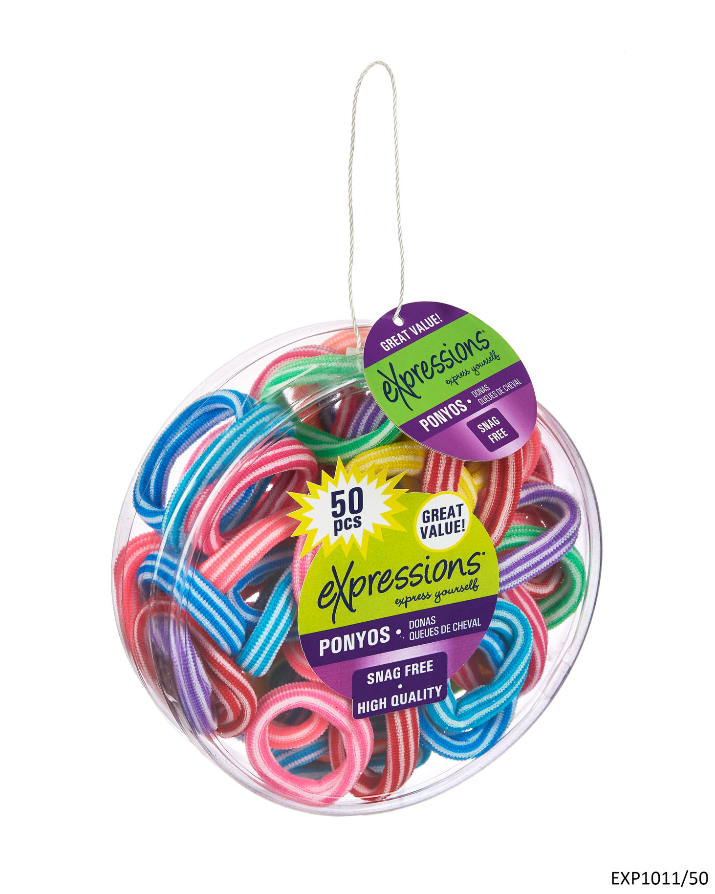 Two Tone Ponyo HAIR Elastics w/ Retail Canister - 50-Pack