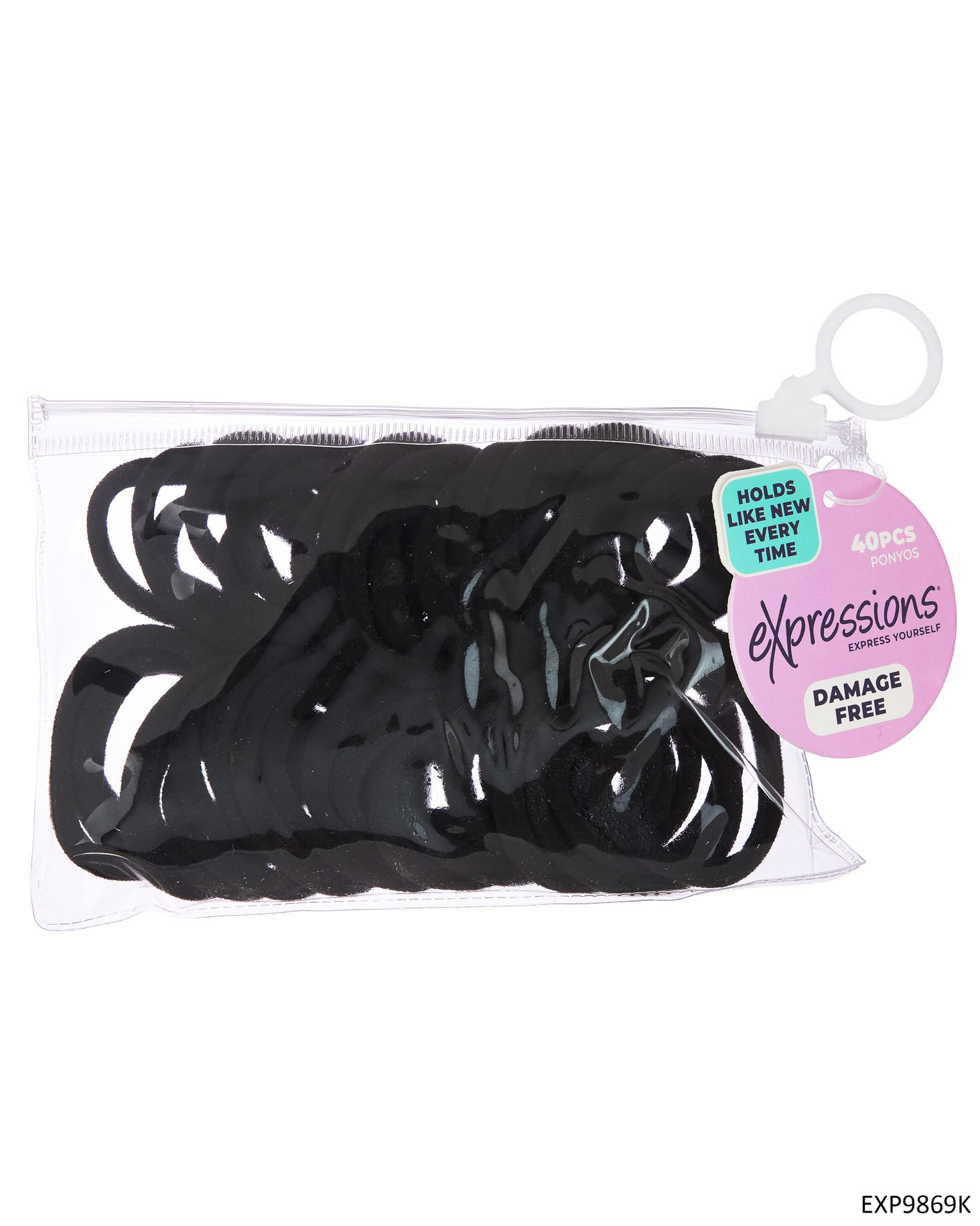 Ponyo Hair Elastic w/ Zip-Up POUCH - Black - 40-Pack