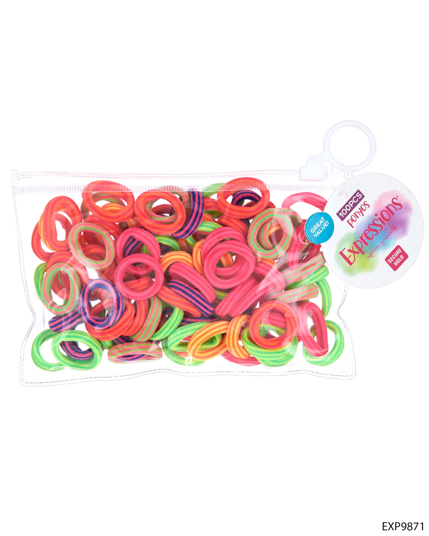 Ponyo Hair Elastic w/ Zip-Up POUCH - Assorted Colors - 40-Pack