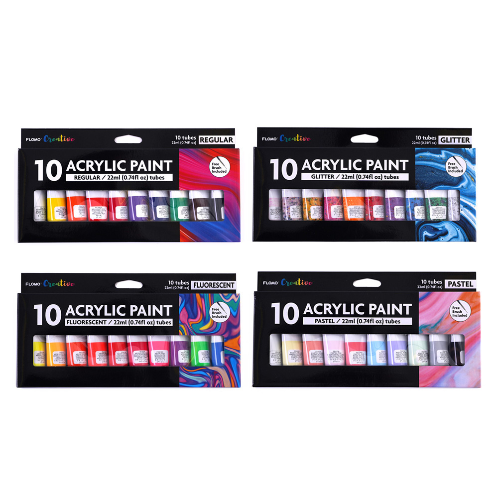 Premium Acrylic PAINT Sets w/ PAINT Brush - 10-Pack