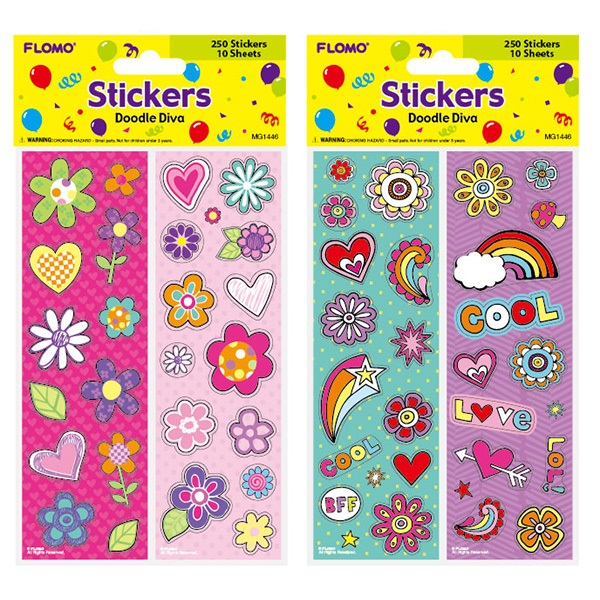 Girl's Glitter STICKER Sheets w/ Doodle Diva Designs - 10-Pack