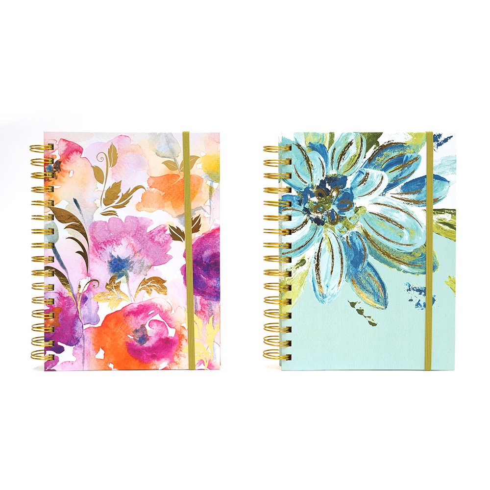 160-Sheet Jumbo SPIRAL Journals w/ Floral Print & Elastic Track Keeper