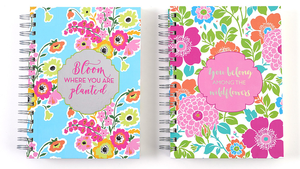 160-Sheet Jumbo SPIRAL Journals w/ Spring Flower Print & Embroidered Messages