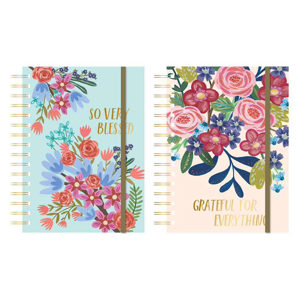 160-Sheet Jumbo SPIRAL Journals w/ Floral Print & Embroidered Messages