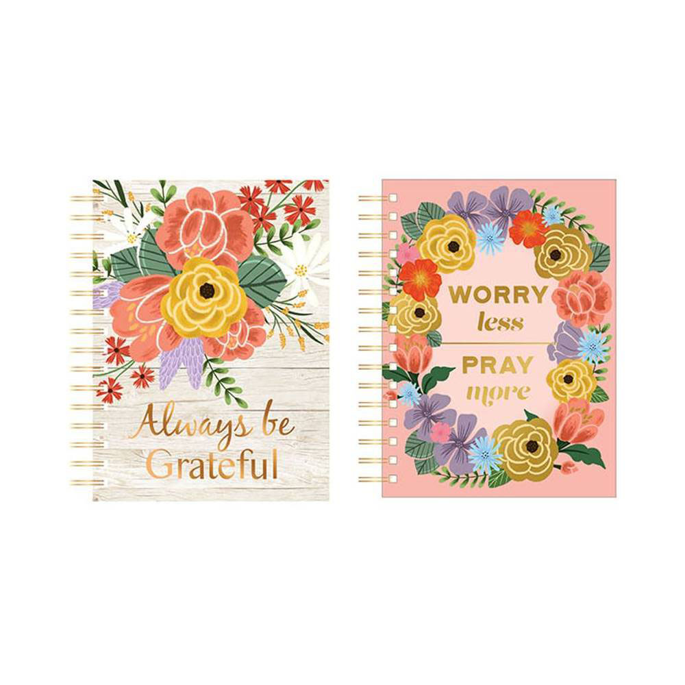 160-Sheet Flower Printed Jumbo SPIRAL Journals w/ Embroidered Inspirational Messages