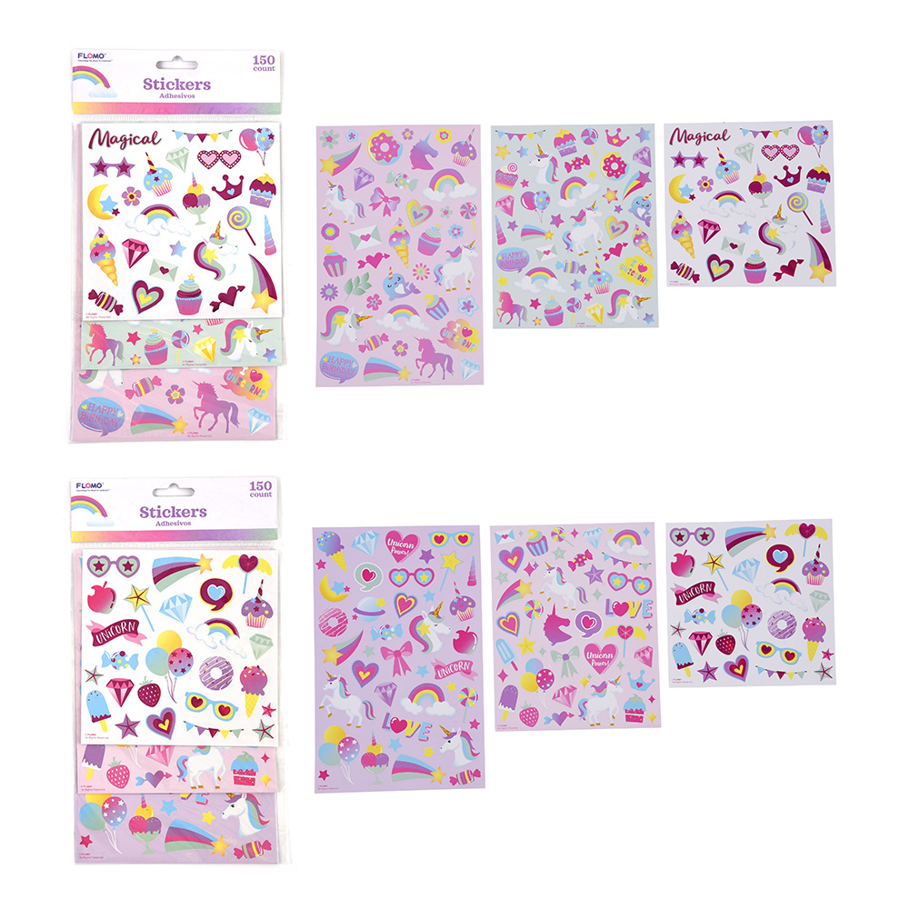 UNICORN Party Printed Stickers w/ Hot Stamping - 150-Packs