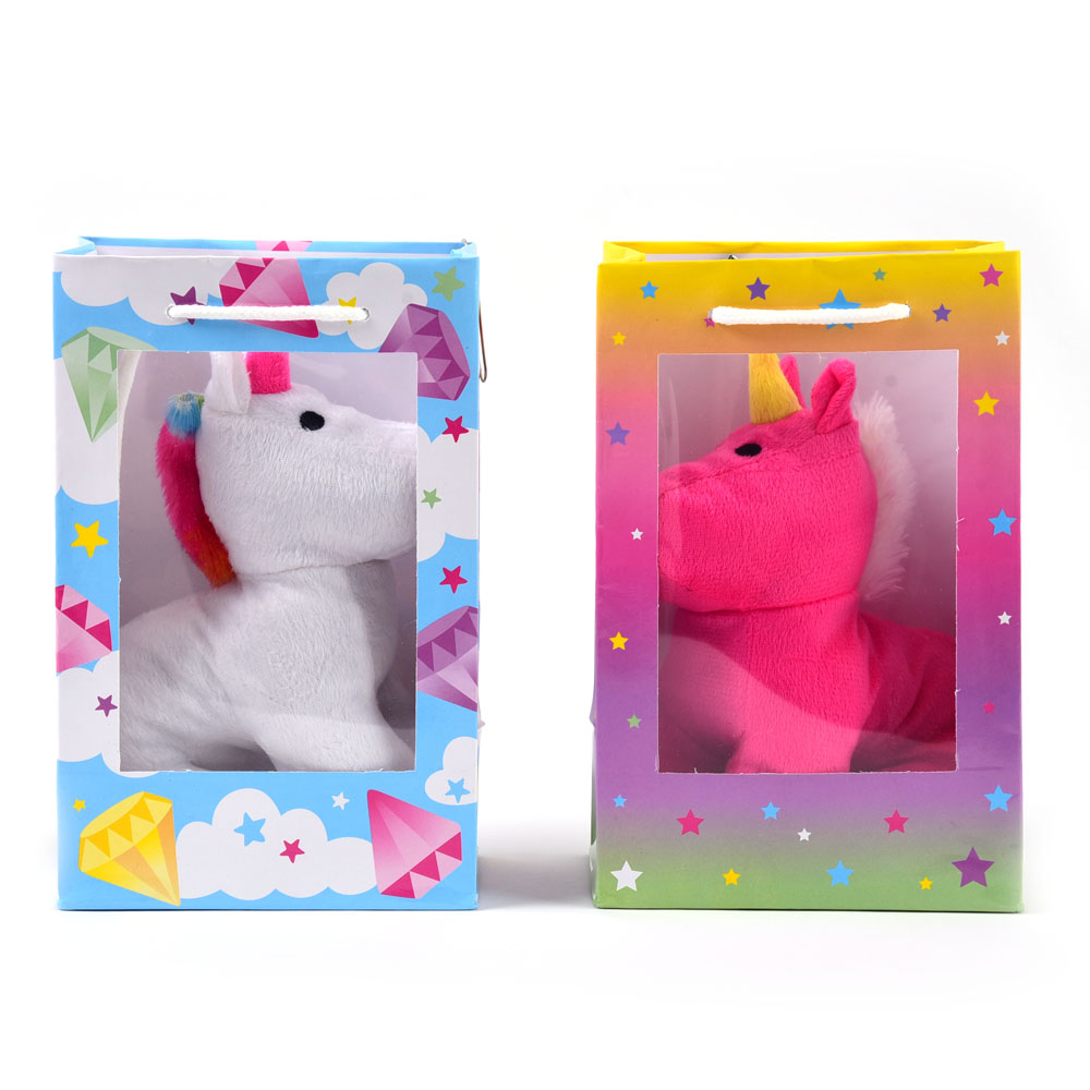 ''7'''' PLUSH Unicorns in Unicorn Window Gift Bag''