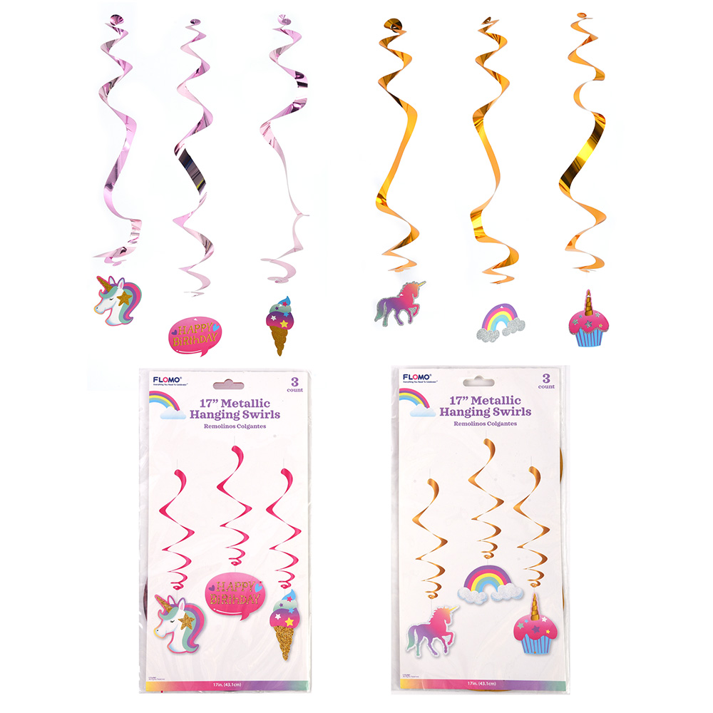 ''17'''' Metallic UNICORN Party Hanging Swirls - 3-Packs''