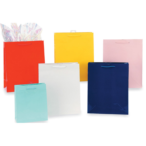 Large Size Glossy Gift Bags w/ Ribbon HANDLE - Assorted Colors & Pastel Colors