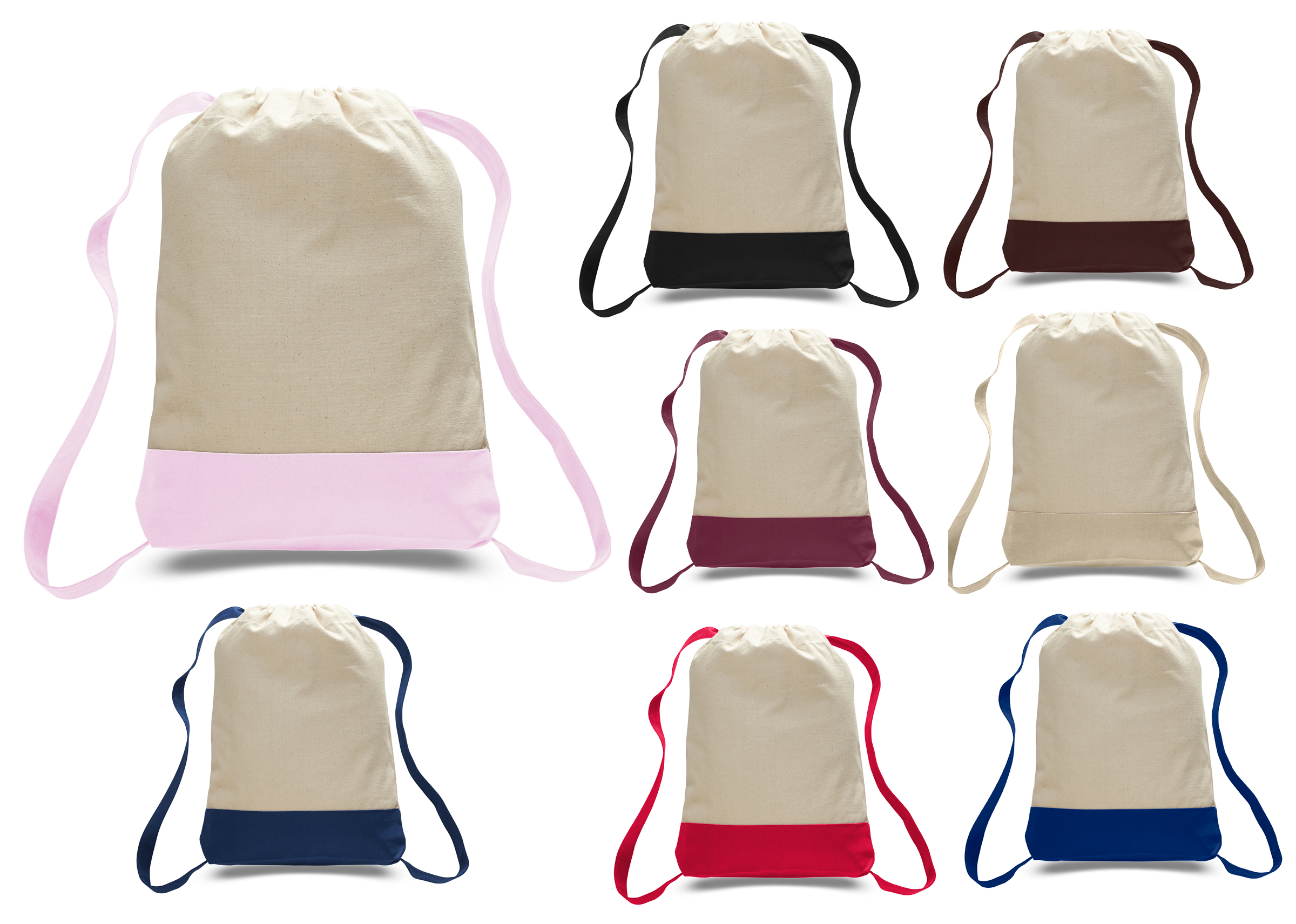 ''14'''' Canvas Drawstring Backpacks w/ Contrasting HANDLEs & Trim''