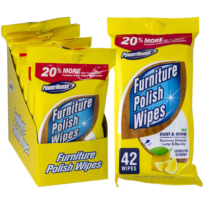 Wipes 42ct FURNITURE Polish Wipes 2-8pc Pdq Powerhouse