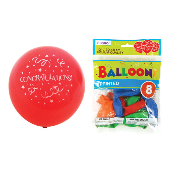 ''12'''' Congratulations - 5 Colors Assorted - 8-Packs''