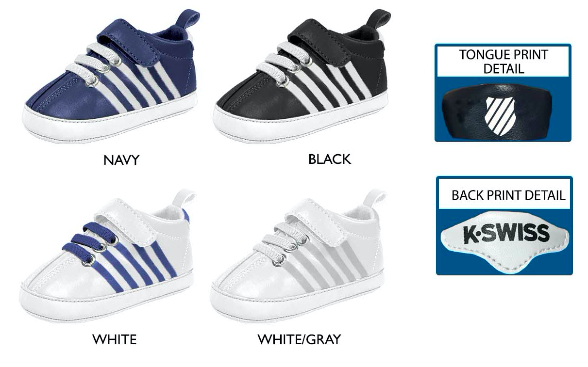 Infant Boy's K-Swiss Contrast Stripe SNEAKERS w/ Elastic Laces & Velcro Straps