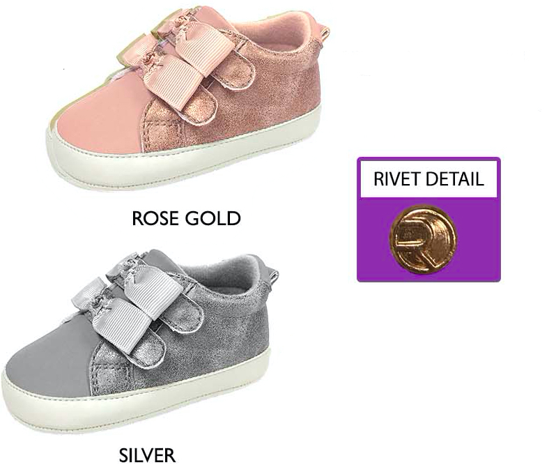 Infant Girl's Shimmer SNEAKERS w/ Velcro Straps & Metallic Bow