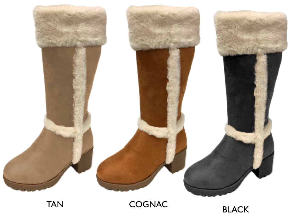 Girl's Tall Microsuede BOOTS w/ Faux Fur Trim & Cuff