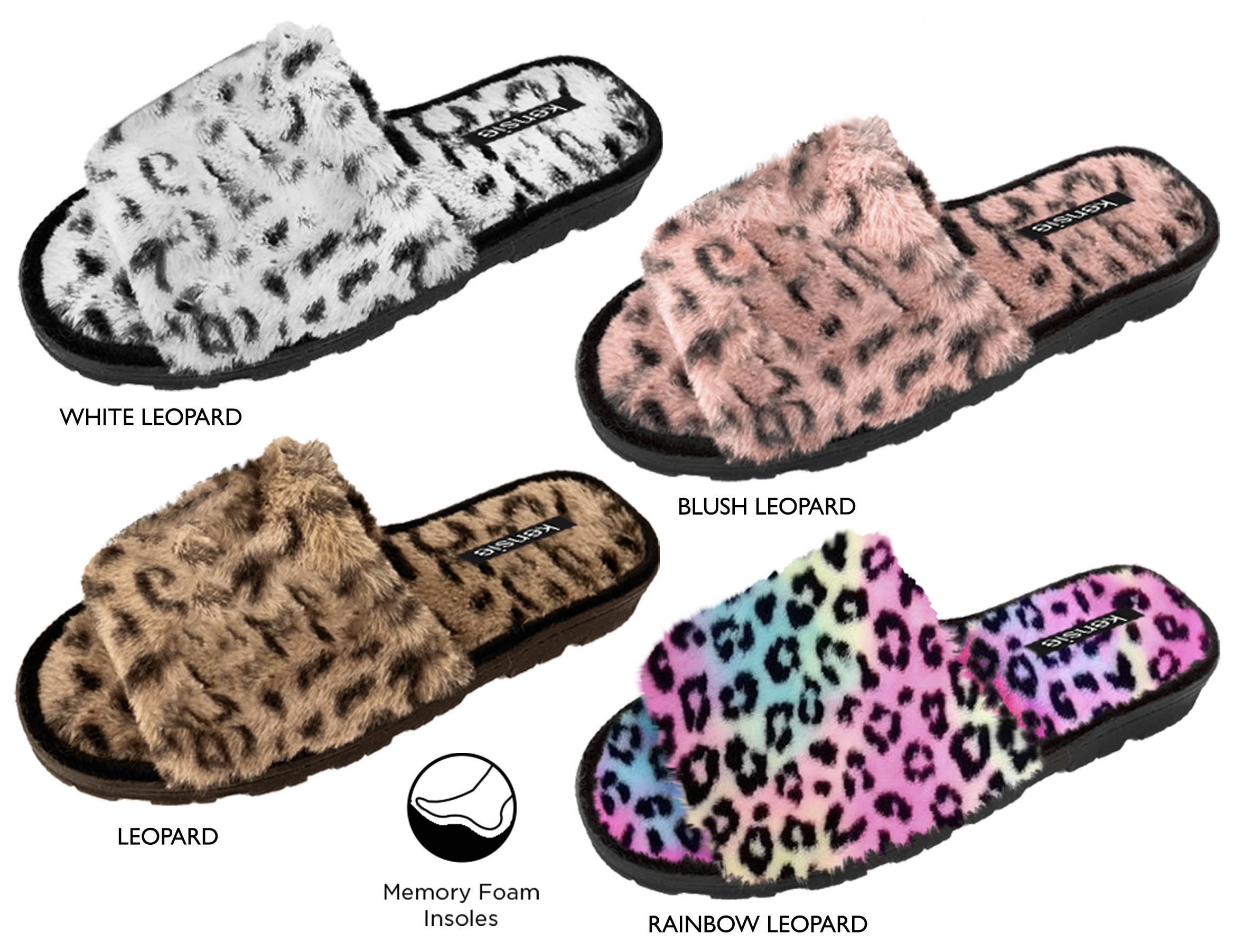 Women's Faux Leopard Fur Slide SLIPPERS w/ Memory Foam Insoles