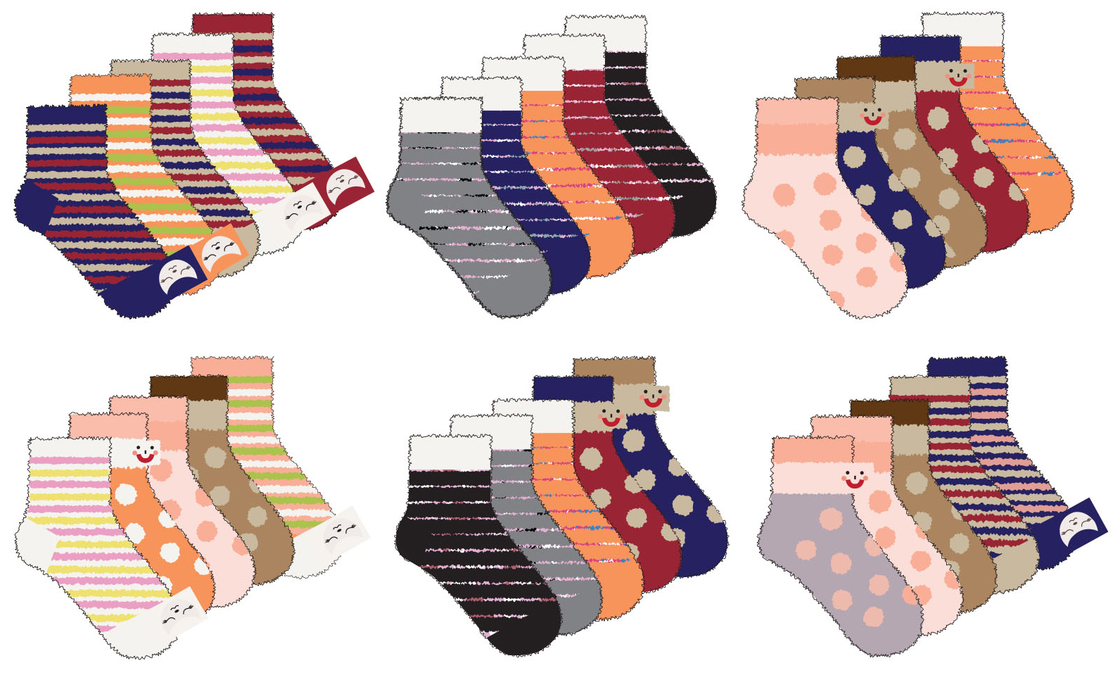 Women's Fuzzy Crew SOCKS - Assorted Prints - Size 9-11 - 5-Pair Packs