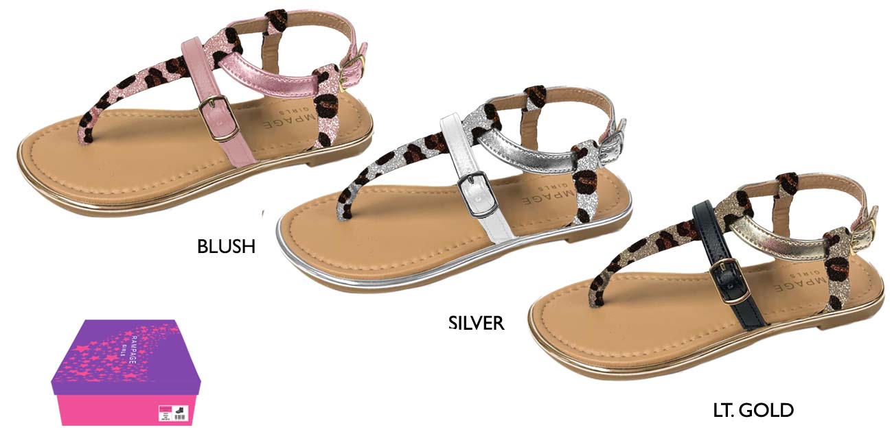 Girl's Thong SANDALS w/ Shimmer Leopard Print Straps