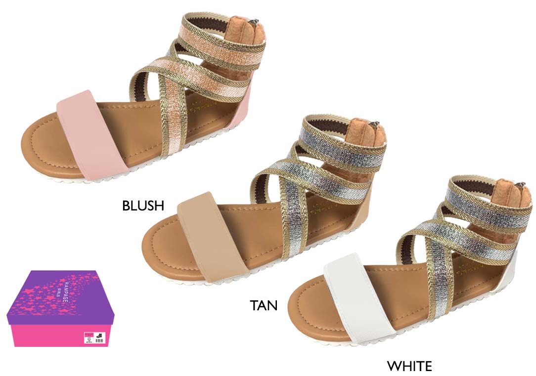 Girl's Metallic Gladiator SANDALS w/ Shimmer Elastic Straps