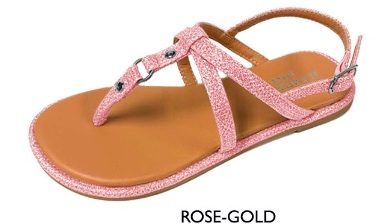 Girl's Lurex Strap SANDALS - Rose Gold w/  Stud Embelishment