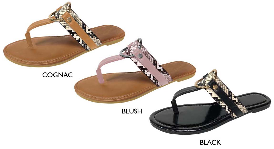 Women's T-Strap Sandals w/ Faux SNAKE Skin Straps