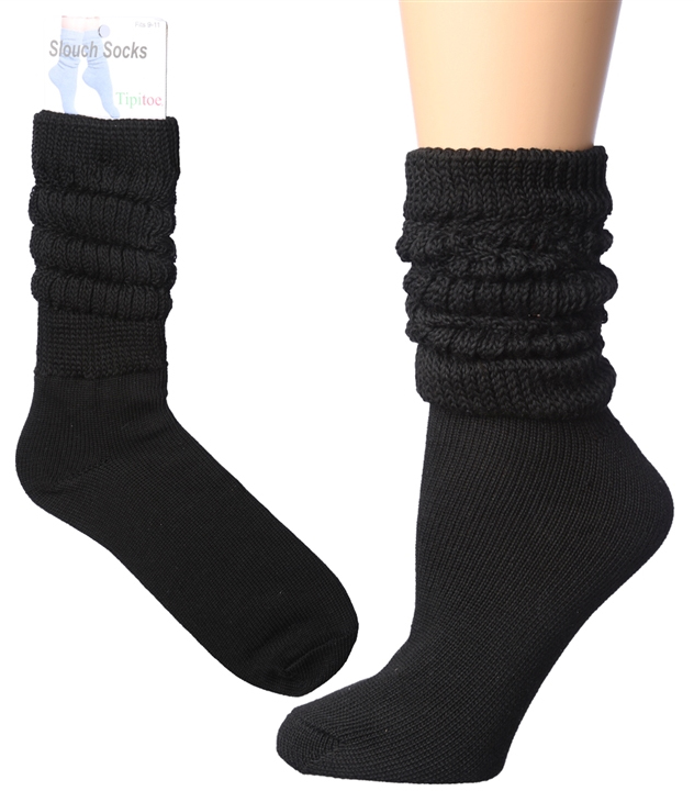 Women's Ribbed Heavy Weight Slouch SOCKS - Black