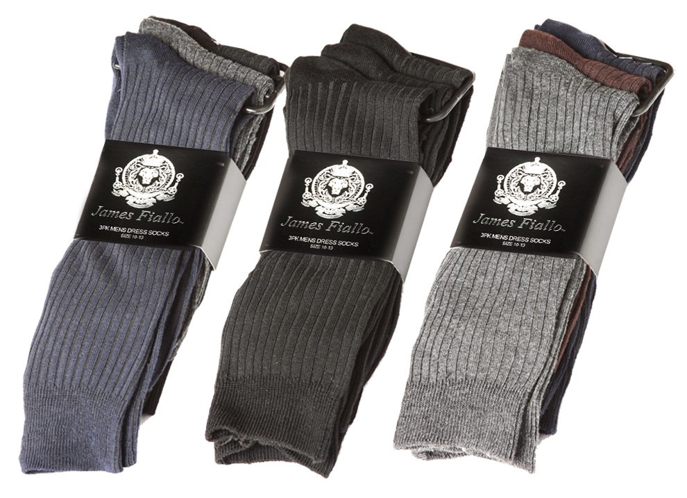 Men's Solid Ribbed Knit DRESS Socks - Size 10-13 - 3-Pair Packs