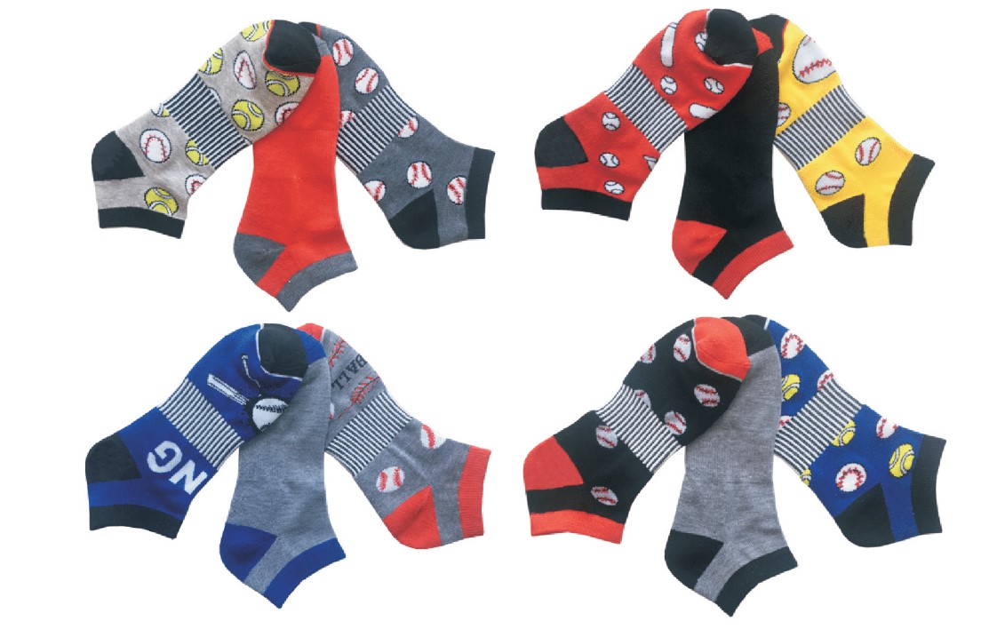 Men's Designer Athletic Ankle SOCKS w/ Baseball Print - Pair Packs