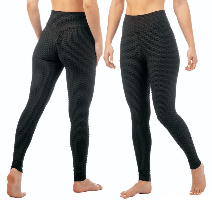 Women's Textured Anti-Cellulite Ruched LEGGINGS - Black