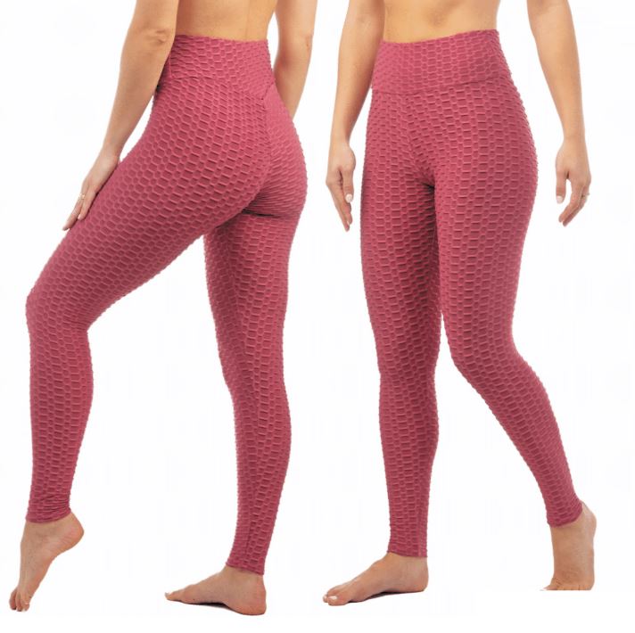 Women's Textured Anti-Cellulite Ruched LEGGINGS - Wine