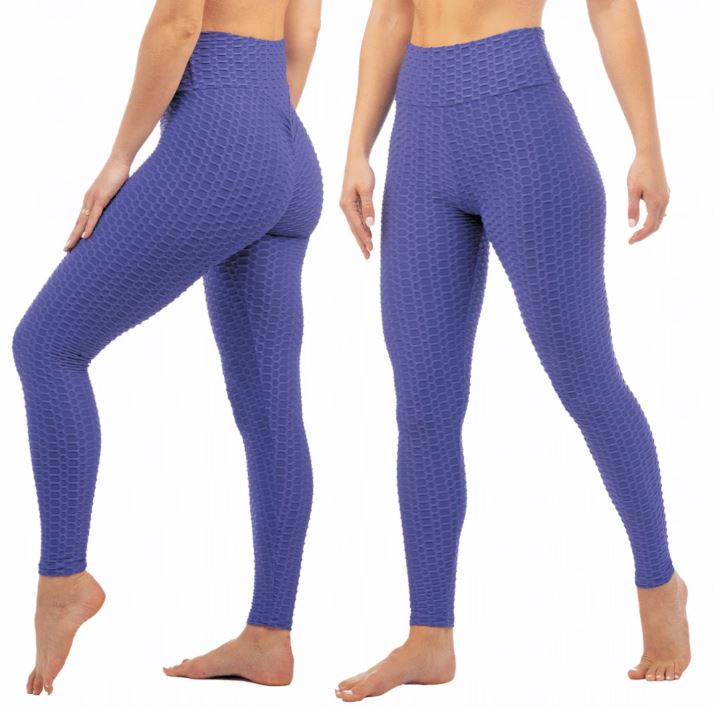 Women's Textured Anti-Cellulite Ruched LEGGINGS - Purple