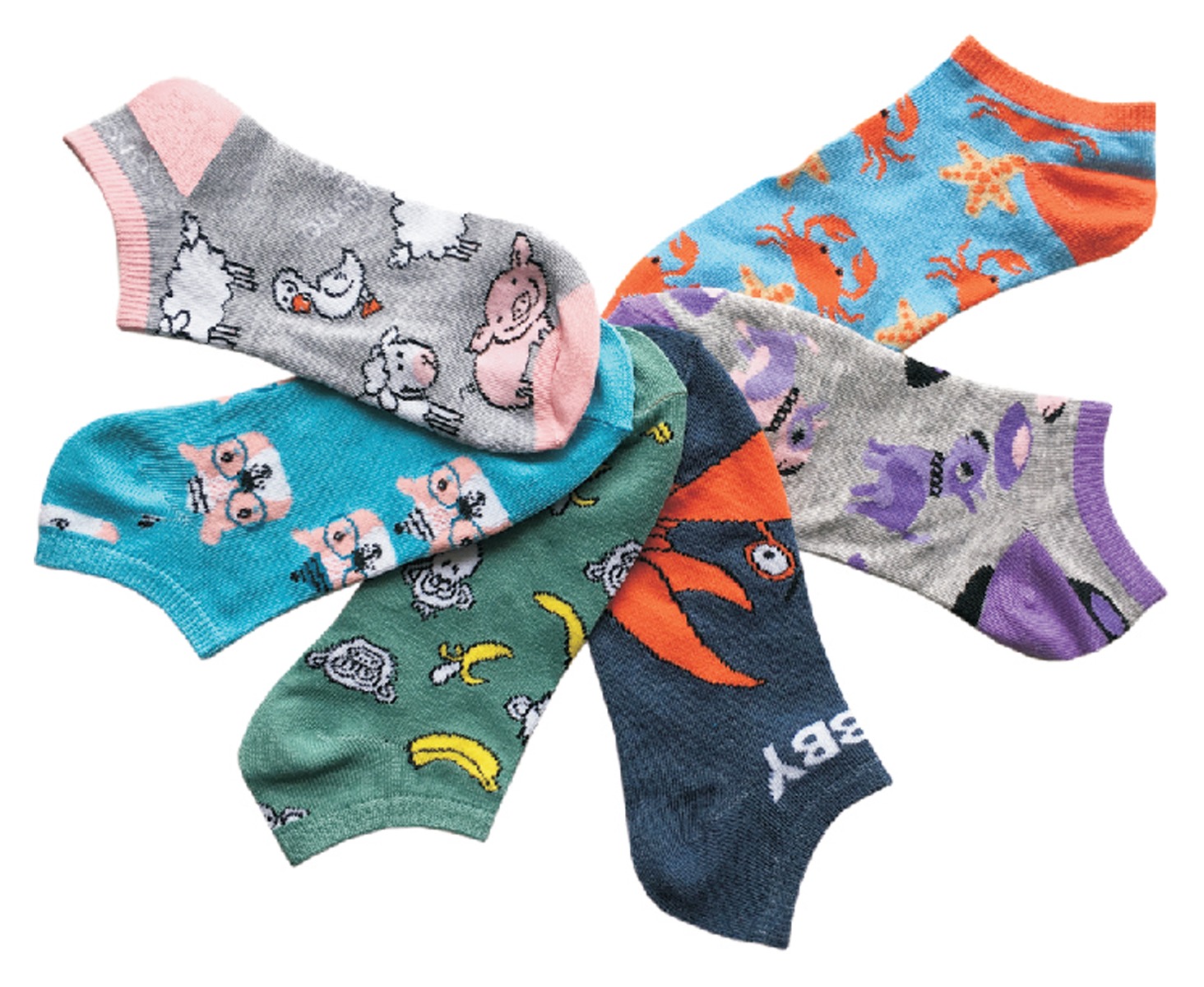 Women's Low Cut Novelty Socks - ANIMAL & Sea Life Print - Size 9-11 - 6-Pair Packs