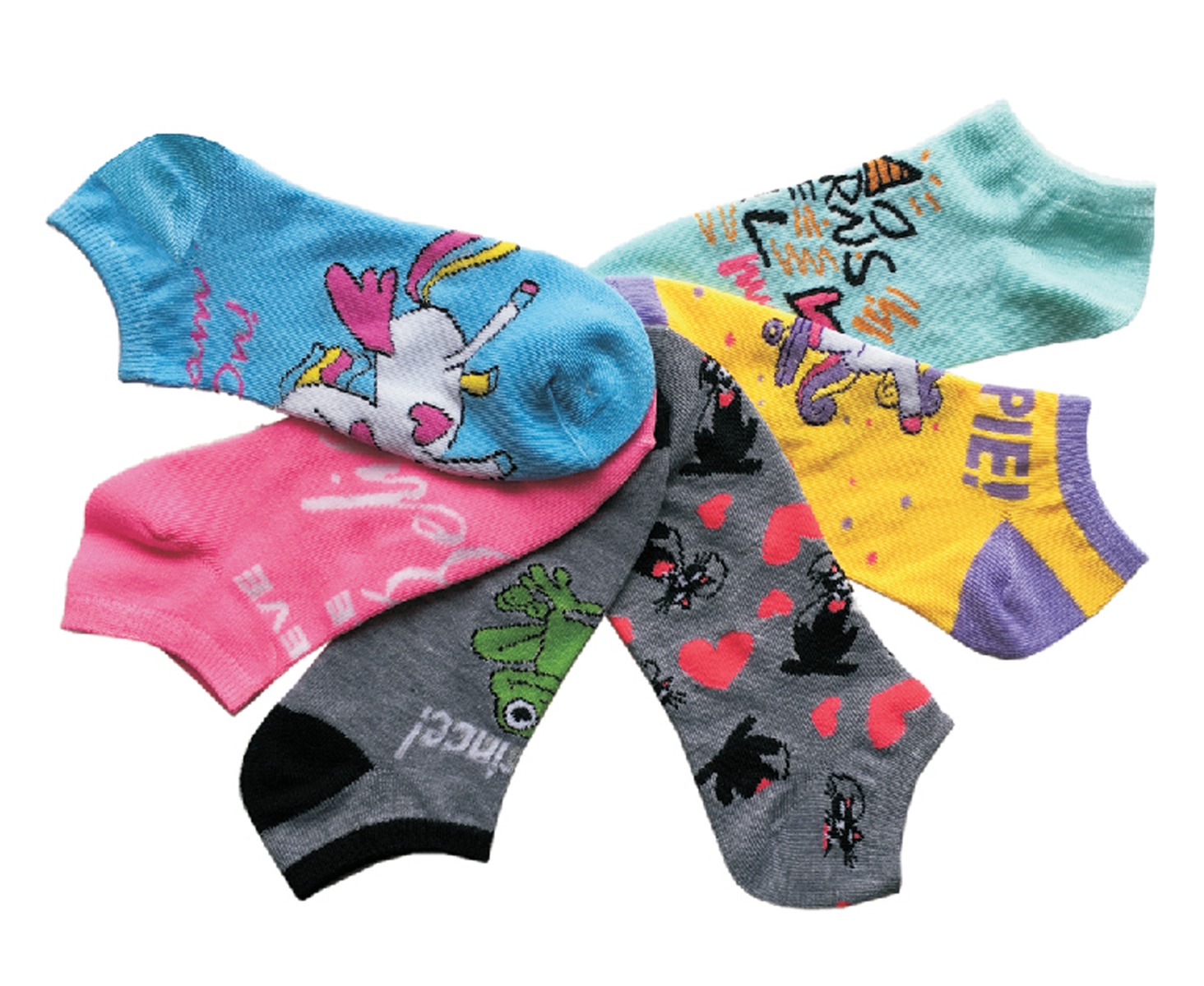 Women's Low Cut Novelty Socks - UNICORN & Fairy Tale Print - Size 9-11 - 6-Pair Packs