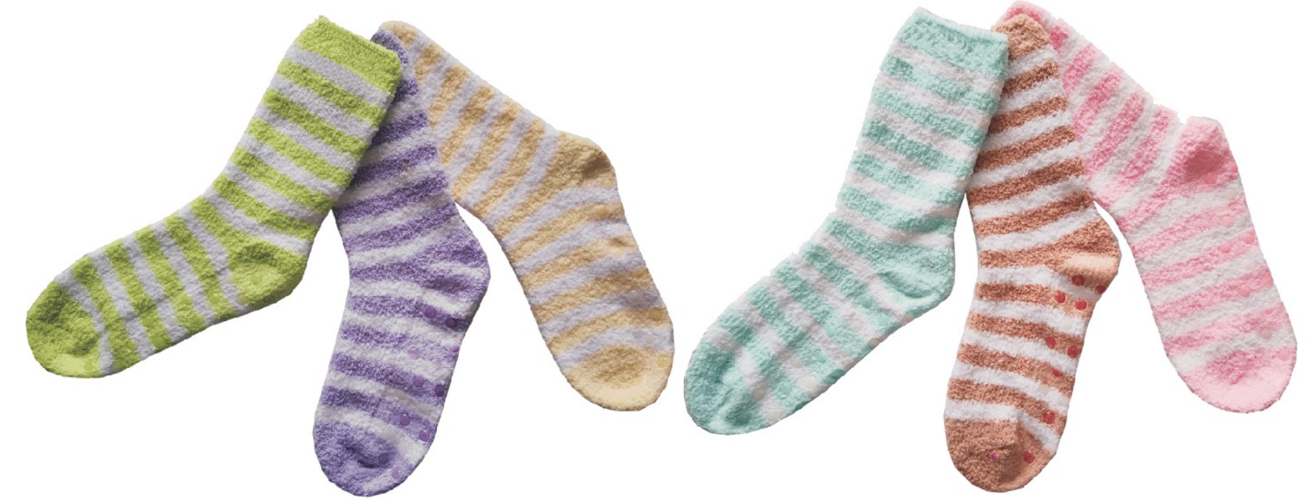 Women's Striped Fuzzy Crew SOCKS w/ Non-Skid Grips - Pastel Colors - Size 9-11