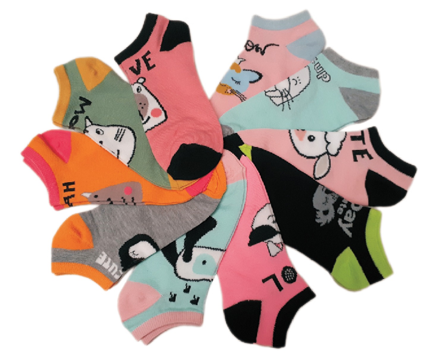 Girl's No Show SOCKS - Cubism Art Print - Size 6-8 - 10-Pair Packs